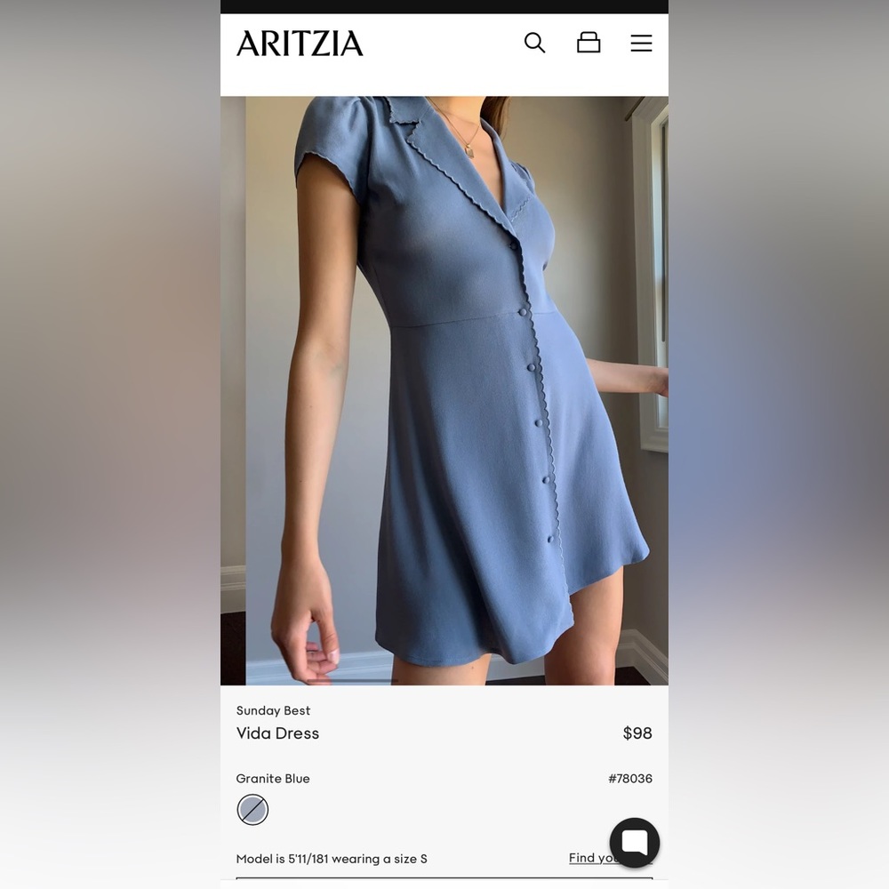 Aritzia Vida Dress XS granite blue